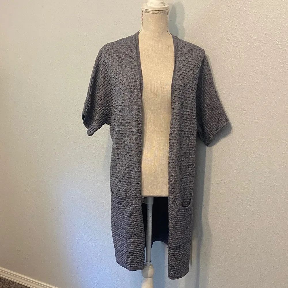 Lane Bryant Blue Ribbed Short Sleeve Open Front Cardigan Size 14/16 NEW